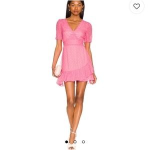 LOVESHACKFANCY AZREAL BELTED RUFFLED POLKA-DOT CREPE MINI DRESS IN PINK